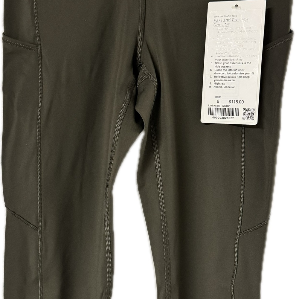 Lululemon Athletica Dark Green Fast and Free HR Crop 19"